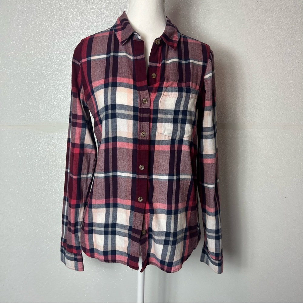 So‎ Womens Perfect Shirt Long Sleeve Button Up Plaid Red Size Small Relaxed Fit